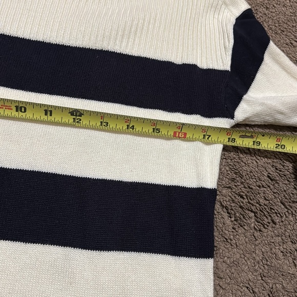 Talbots Cotton Rayon Sweater-Sz S-Navy Cream Stripes-Wider Neck-Notched Side-EUC - Picture 15 of 16
